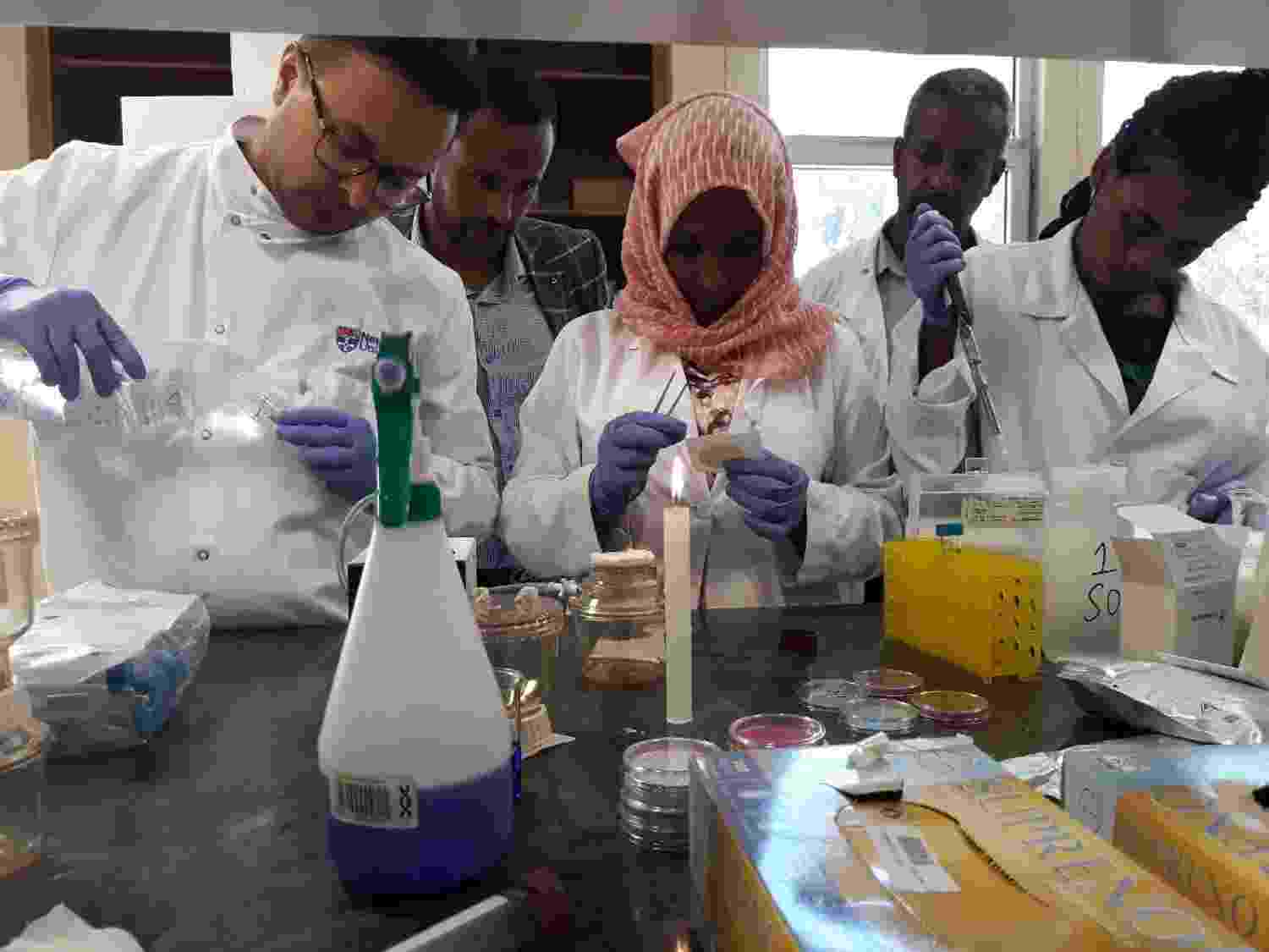 workshop participants testing water samples